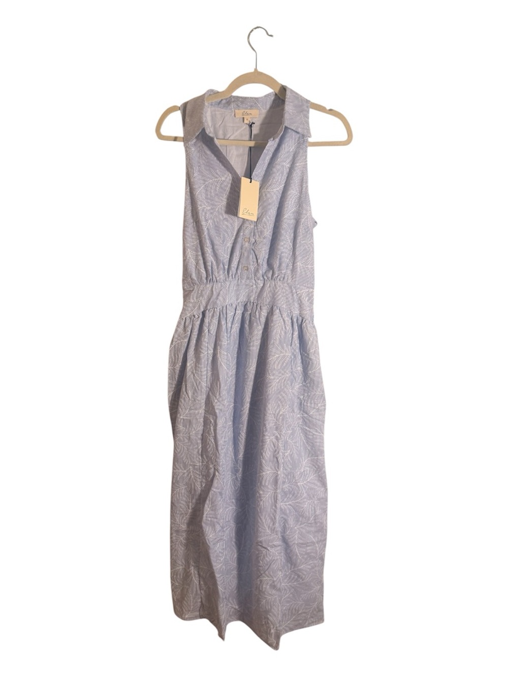 Elan Sleeveless Light Blue and White Patterned Maxi Dress in Size S
